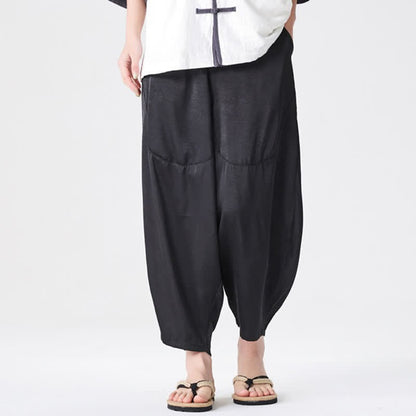 Buddha Stones Summer Casual Patch Pocket Solid Men's Harem Pants With Pockets