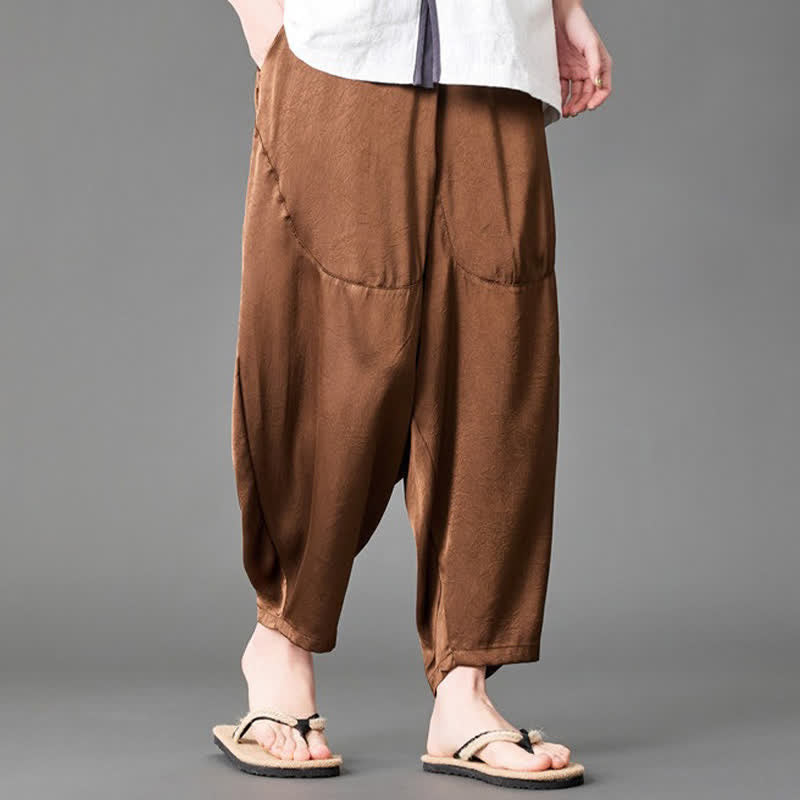 Buddha Stones Summer Casual Patch Pocket Solid Men's Harem Pants With Pockets