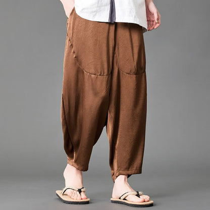 Buddha Stones Summer Casual Patch Pocket Solid Men's Harem Pants With Pockets