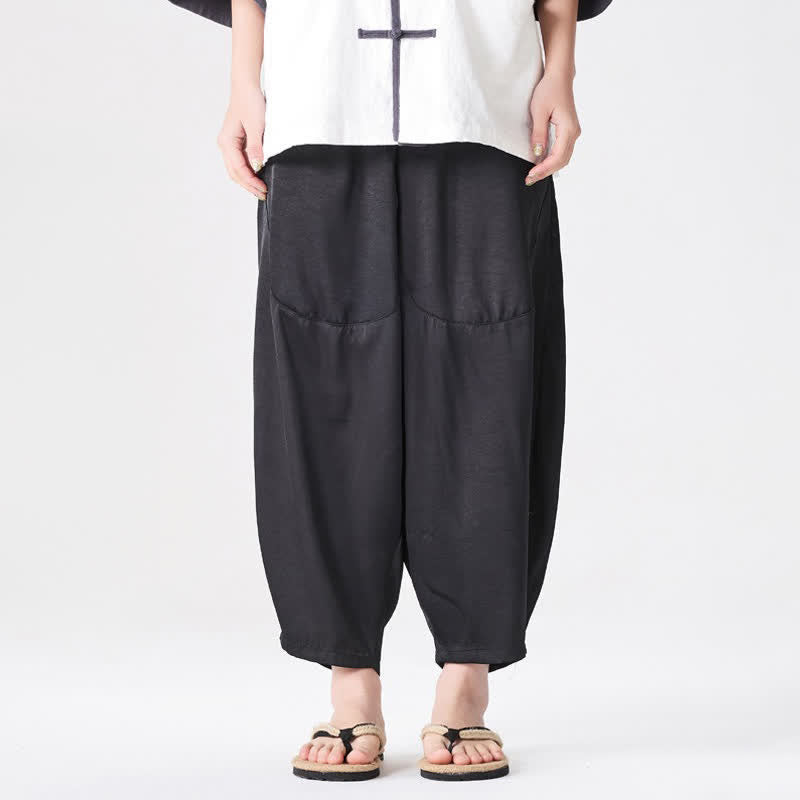 Buddha Stones Summer Casual Patch Pocket Solid Men's Harem Pants With Pockets