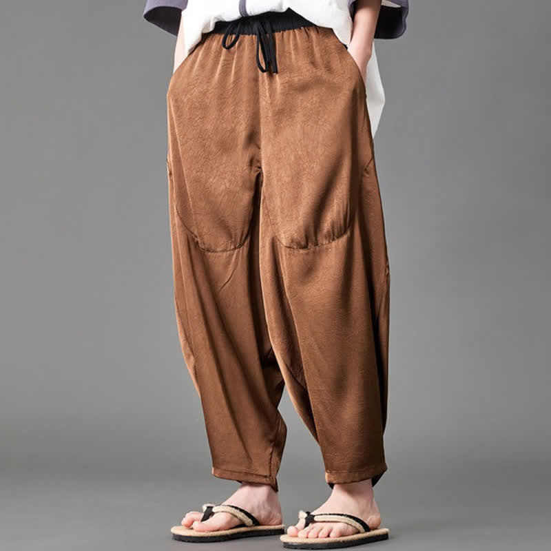 Buddha Stones Summer Casual Patch Pocket Solid Men's Harem Pants With Pockets