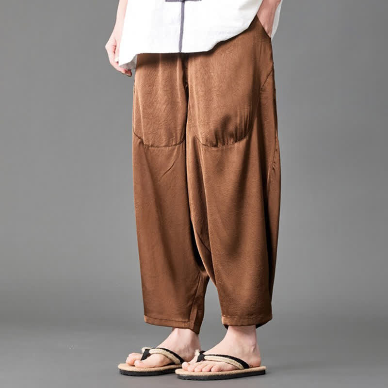 Buddha Stones Summer Casual Patch Pocket Solid Men's Harem Pants With Pockets