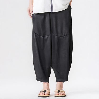 Buddha Stones Summer Casual Patch Pocket Solid Men's Harem Pants With Pockets