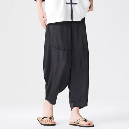Buddha Stones Summer Casual Patch Pocket Solid Men's Harem Pants With Pockets