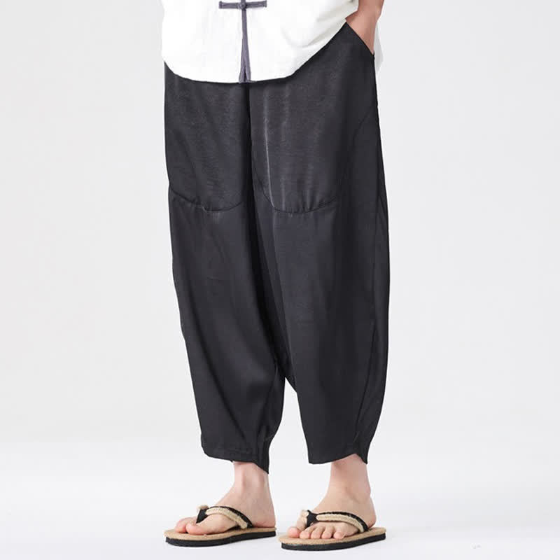 Buddha Stones Summer Casual Patch Pocket Solid Men's Harem Pants With Pockets