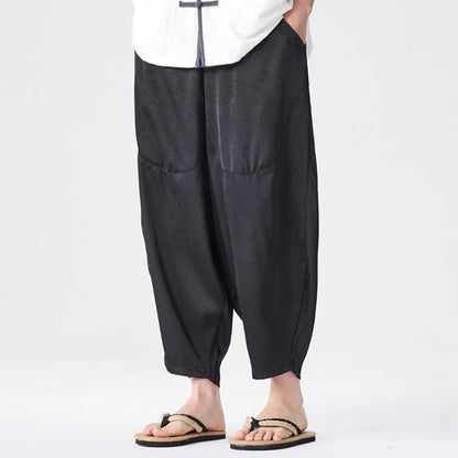 Buddha Stones Summer Casual Patch Pocket Solid Men's Harem Pants With Pockets