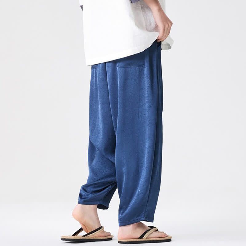Buddha Stones Summer Casual Patch Pocket Solid Men's Harem Pants With Pockets