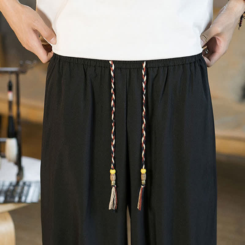 Buddha Stones Summer Casual Drawstring Elastic Hem Solid Men's Harem Pants With Pockets