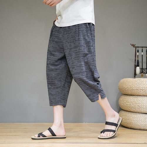 Buddha Stones Summer Minimalist Side Slit Solid Men's Harem Three-Quarter Pants With Pockets