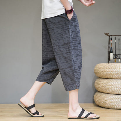 Buddha Stones Summer Minimalist Side Slit Solid Men's Harem Three-Quarter Pants With Pockets