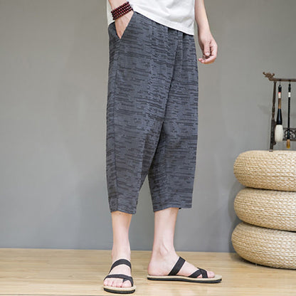 Buddha Stones Summer Minimalist Side Slit Solid Men's Harem Three-Quarter Pants With Pockets