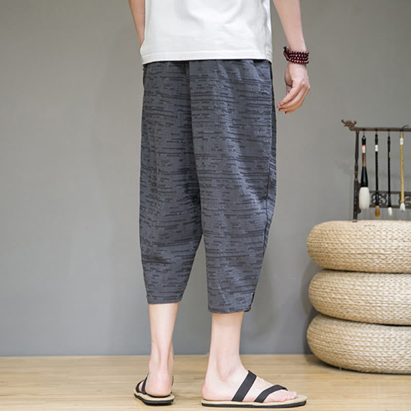 Buddha Stones Summer Minimalist Side Slit Solid Men's Harem Three-Quarter Pants With Pockets