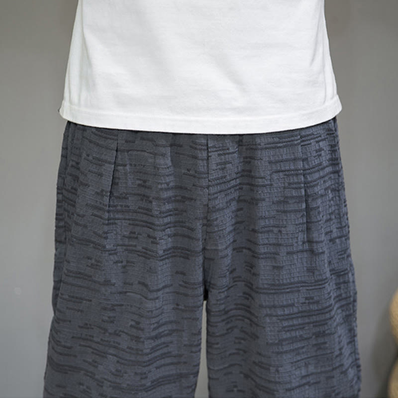 Buddha Stones Summer Minimalist Side Slit Solid Men's Harem Three-Quarter Pants With Pockets