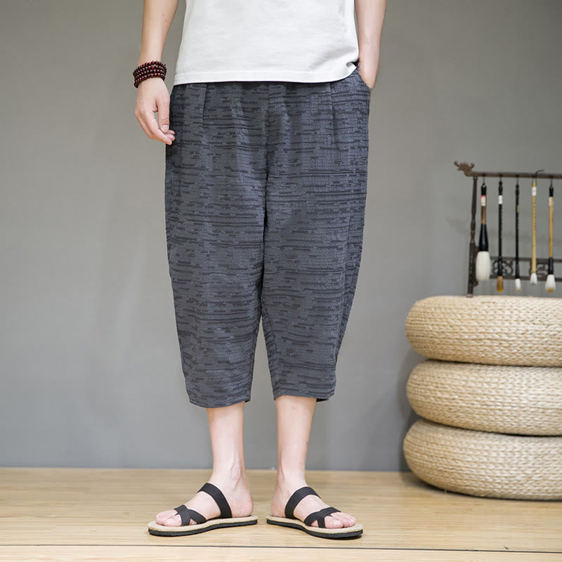 Buddha Stones Summer Minimalist Side Slit Solid Men's Harem Three-Quarter Pants With Pockets