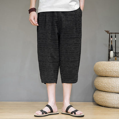 Buddha Stones Summer Minimalist Side Slit Solid Men's Harem Three-Quarter Pants With Pockets