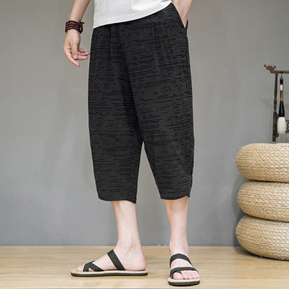 Buddha Stones Summer Minimalist Side Slit Solid Men's Harem Three-Quarter Pants With Pockets