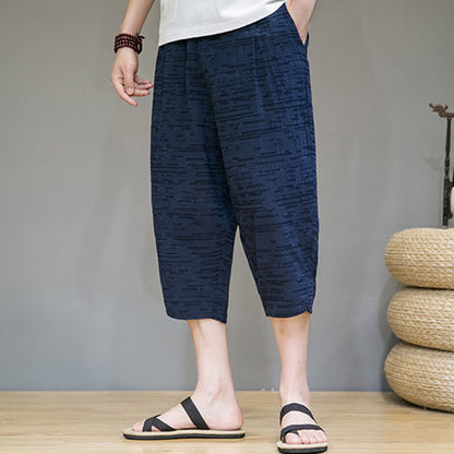 Buddha Stones Summer Minimalist Side Slit Solid Men's Harem Three-Quarter Pants With Pockets