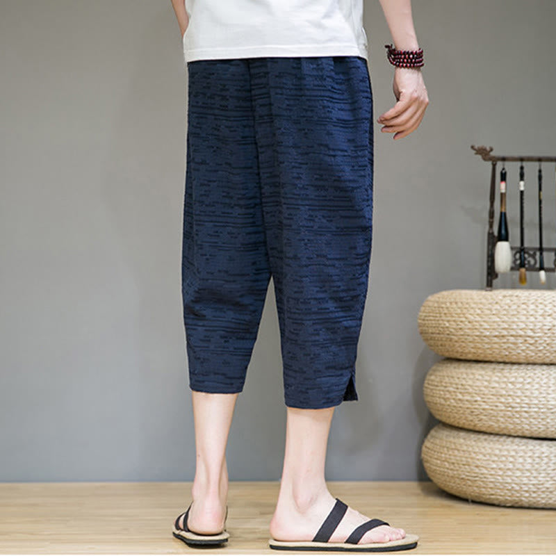 Buddha Stones Summer Minimalist Side Slit Solid Men's Harem Three-Quarter Pants With Pockets