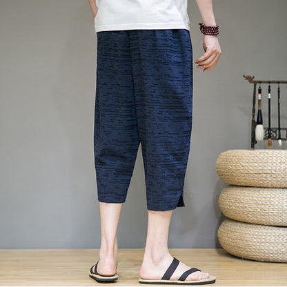 Buddha Stones Summer Minimalist Side Slit Solid Men's Harem Three-Quarter Pants With Pockets