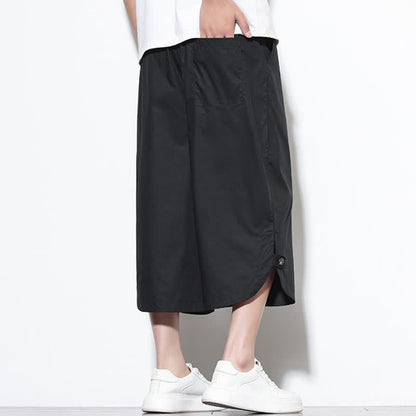 Buddha Stones Summer Casual Drawstring Side Slit Solid Cotton Men's Harem Pants With Pockets