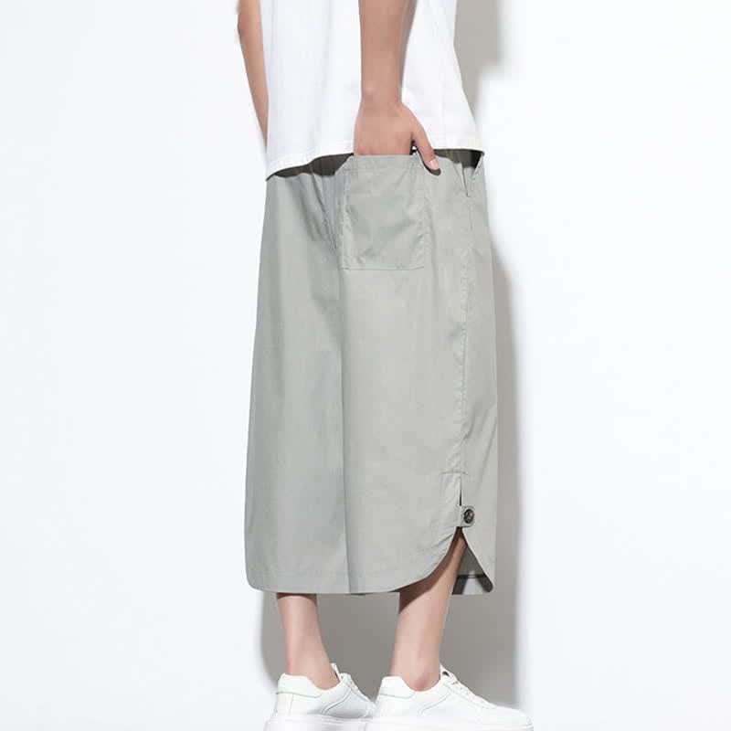 Buddha Stones Summer Casual Drawstring Side Slit Solid Cotton Men's Harem Pants With Pockets