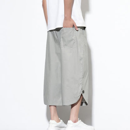 Buddha Stones Summer Casual Drawstring Side Slit Solid Cotton Men's Harem Pants With Pockets
