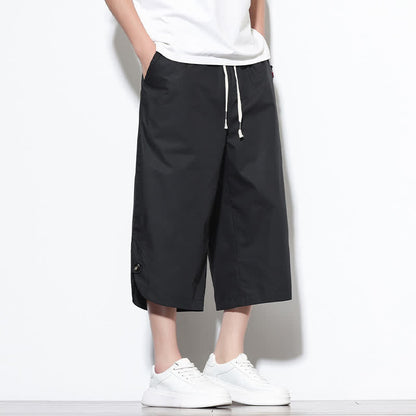 Buddha Stones Summer Casual Drawstring Side Slit Solid Cotton Men's Harem Pants With Pockets