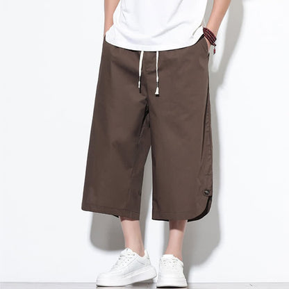 Buddha Stones Summer Casual Drawstring Side Slit Solid Cotton Men's Harem Pants With Pockets