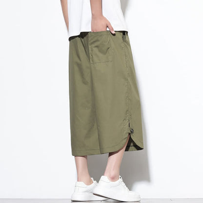 Buddha Stones Summer Casual Drawstring Side Slit Solid Cotton Men's Harem Pants With Pockets
