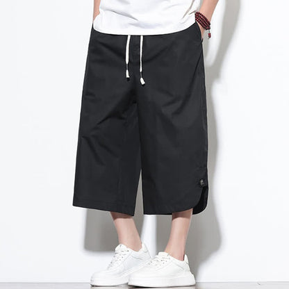 Buddha Stones Summer Casual Drawstring Side Slit Solid Cotton Men's Harem Pants With Pockets