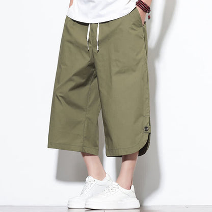 Buddha Stones Summer Casual Drawstring Side Slit Solid Cotton Men's Harem Pants With Pockets