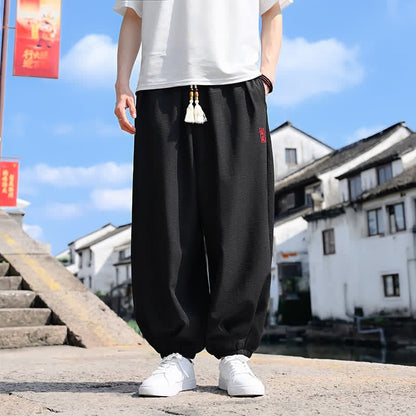 Buddha Stones Summer Drawstring Solid Ankle Length Men's Harem Pants With Pockets