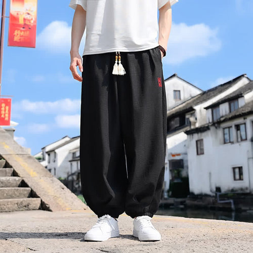 Buddha Stones Summer Drawstring Solid Ankle Length Men's Harem Pants With Pockets