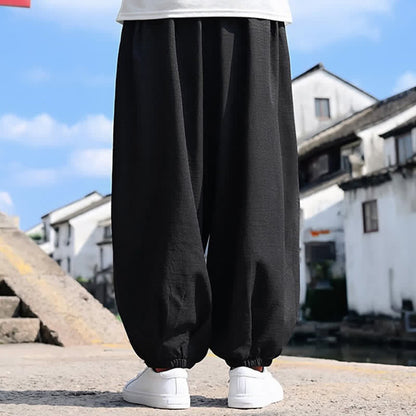 Buddha Stones Summer Drawstring Solid Ankle Length Men's Harem Pants With Pockets