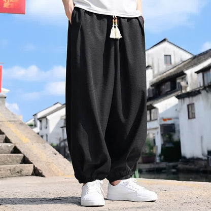 Buddha Stones Summer Drawstring Solid Ankle Length Men's Harem Pants With Pockets