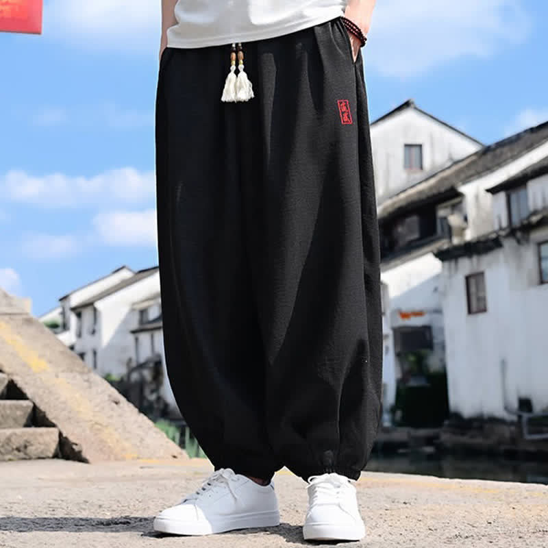 Buddha Stones Summer Drawstring Solid Ankle Length Men's Harem Pants With Pockets
