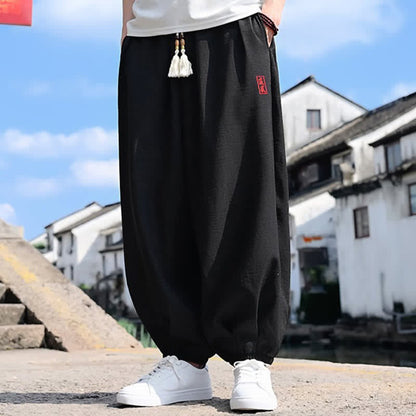 Buddha Stones Summer Drawstring Solid Ankle Length Men's Harem Pants With Pockets