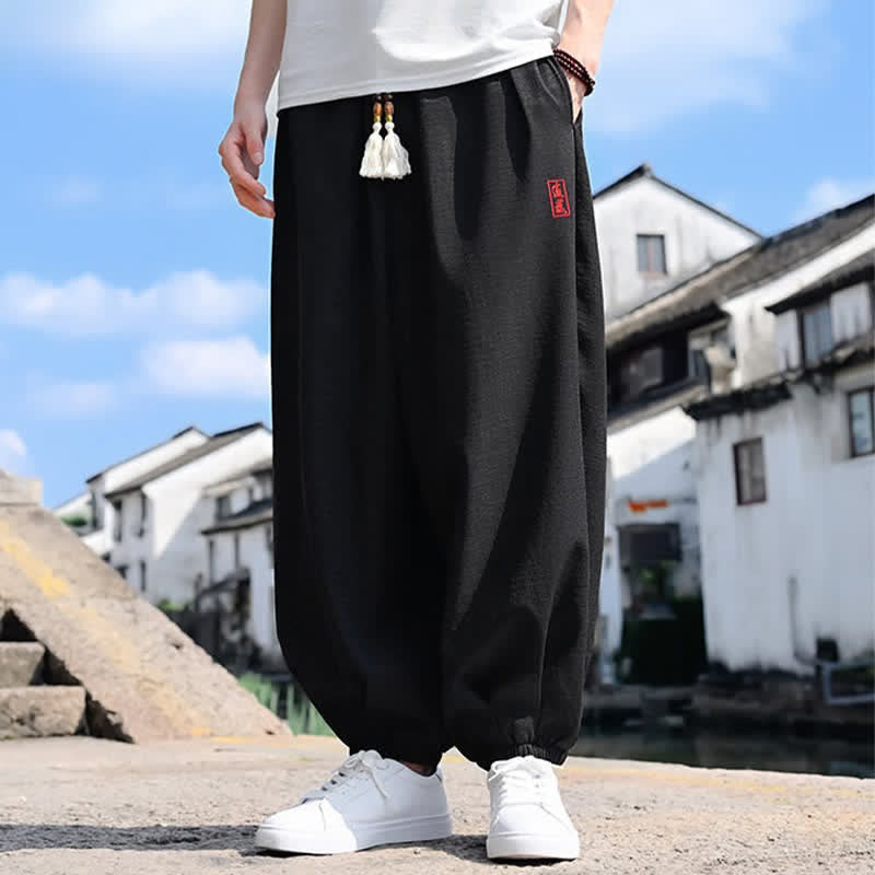 Buddha Stones Summer Drawstring Solid Ankle Length Men's Harem Pants With Pockets