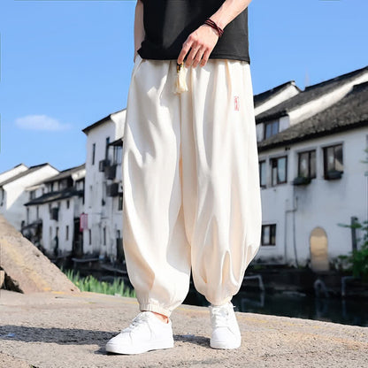 Buddha Stones Summer Drawstring Solid Ankle Length Men's Harem Pants With Pockets