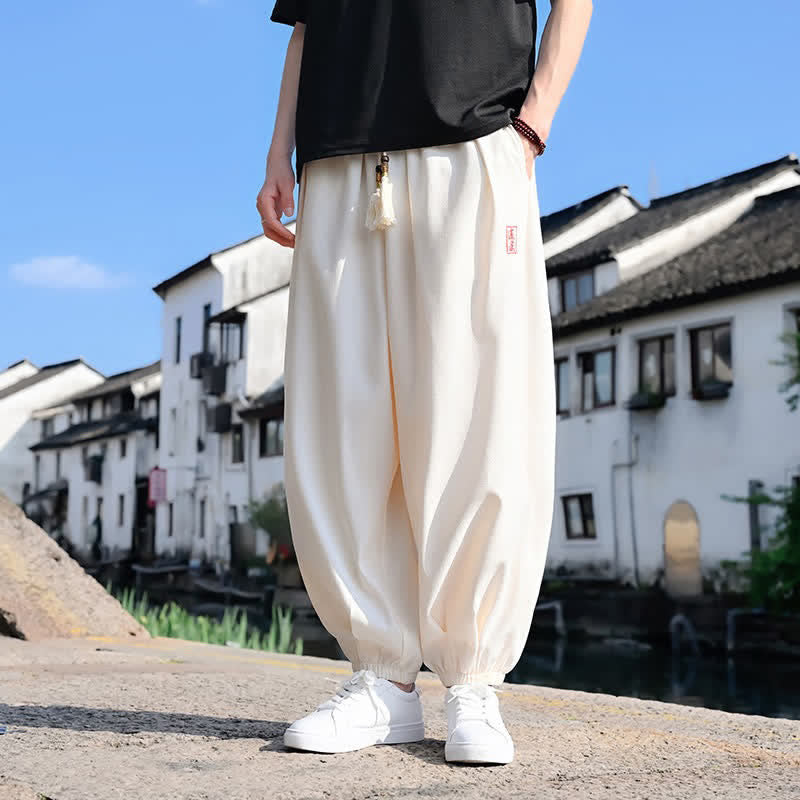Buddha Stones Summer Drawstring Solid Ankle Length Men's Harem Pants With Pockets
