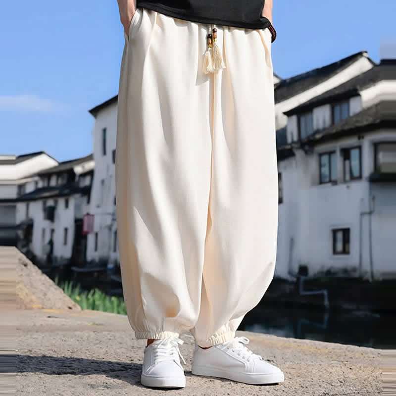 Buddha Stones Summer Drawstring Solid Ankle Length Men's Harem Pants With Pockets