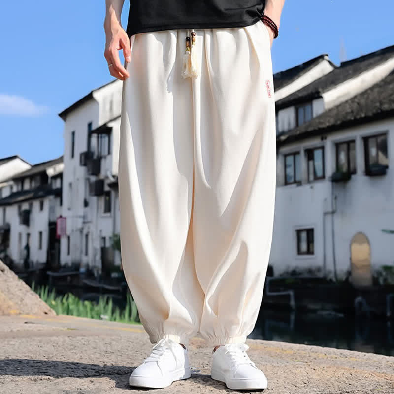 Buddha Stones Summer Drawstring Solid Ankle Length Men's Harem Pants With Pockets
