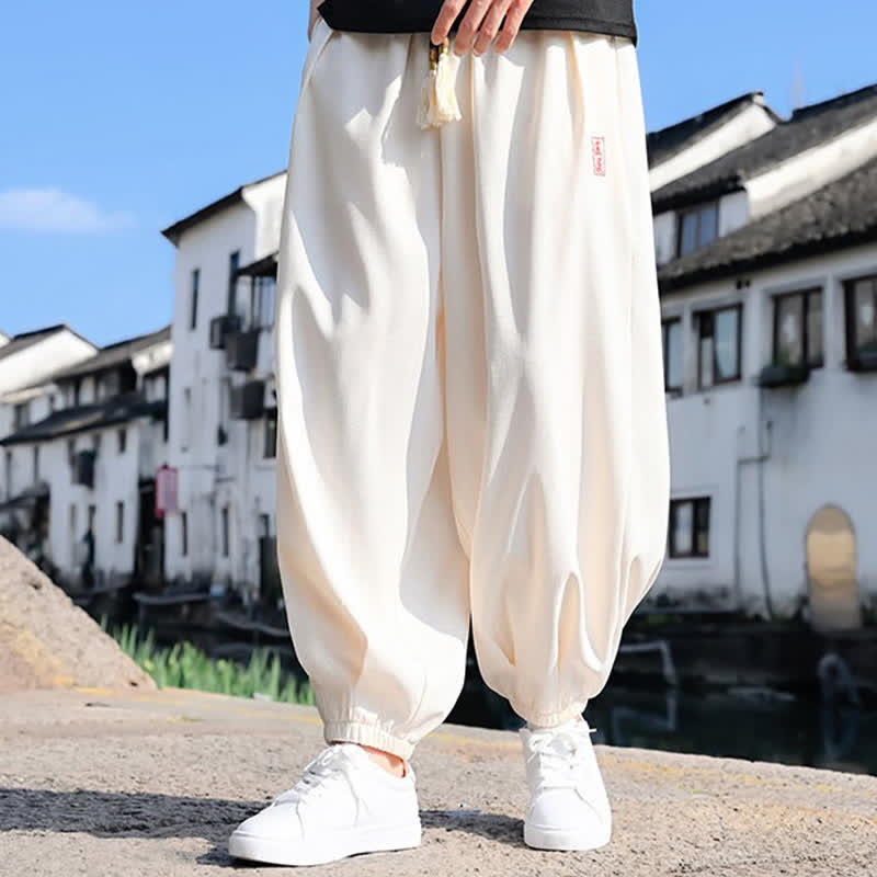 Buddha Stones Summer Drawstring Solid Ankle Length Men's Harem Pants With Pockets
