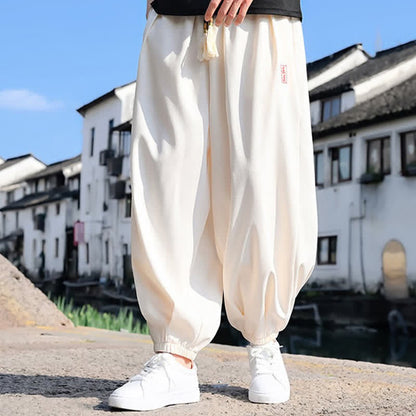 Buddha Stones Summer Drawstring Solid Ankle Length Men's Harem Pants With Pockets