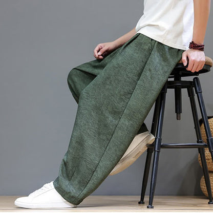 Buddha Stones Summer Bohemian Drawstring Solid Plant Pattern Men's Harem Pants With Pockets