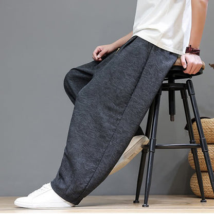 Buddha Stones Summer Bohemian Drawstring Solid Plant Pattern Men's Harem Pants With Pockets