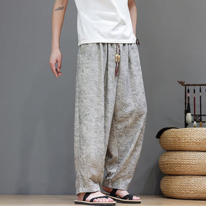 Buddha Stones Summer Bohemian Drawstring Solid Plant Pattern Men's Harem Pants With Pockets