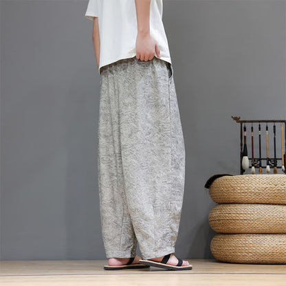 Buddha Stones Summer Bohemian Drawstring Solid Plant Pattern Men's Harem Pants With Pockets