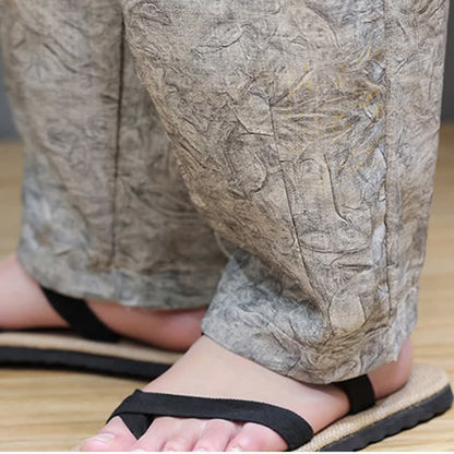 Buddha Stones Summer Bohemian Drawstring Solid Plant Pattern Men's Harem Pants With Pockets