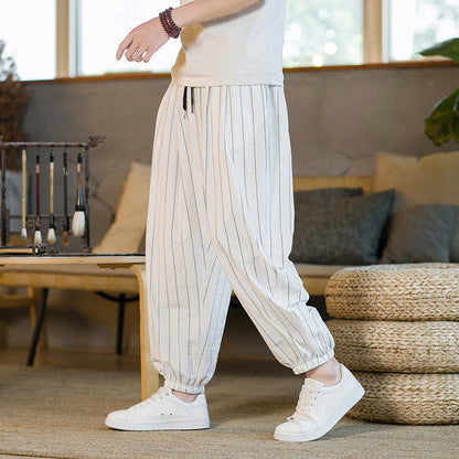 Buddha Stones Summer Casual Drawstring Striped Men's Harem Pants With Pockets